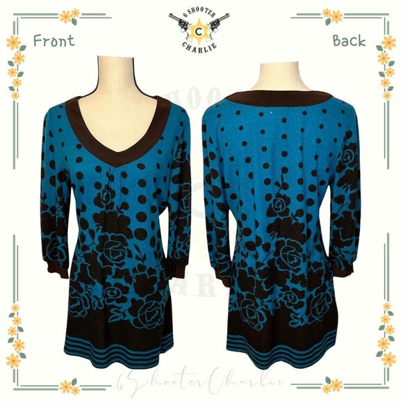 Women's Funky People Sweater Dress M Black and Blue Floral and Stripe Print - Picture 1 of 5